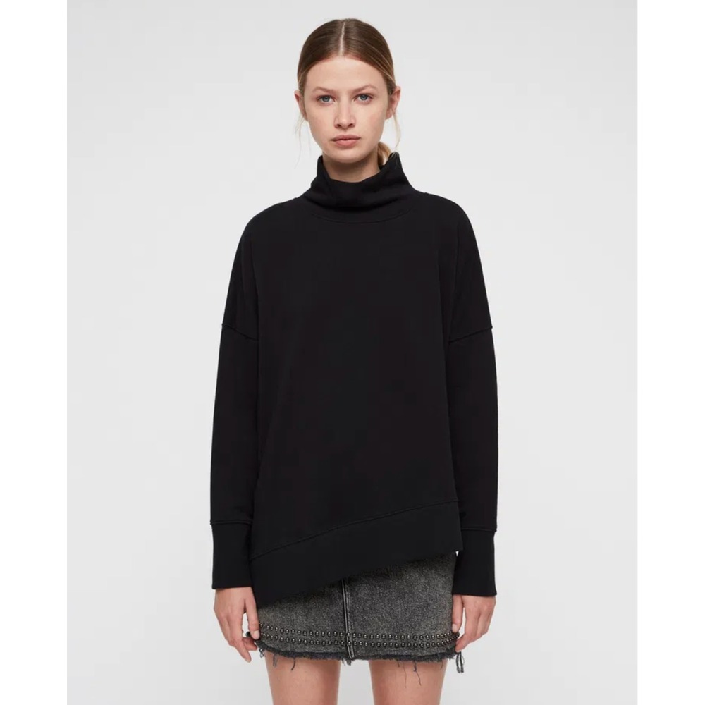 AllSaints Navarre Roll Neck Black Cotton Fleece Sweatshirt WM028N Small